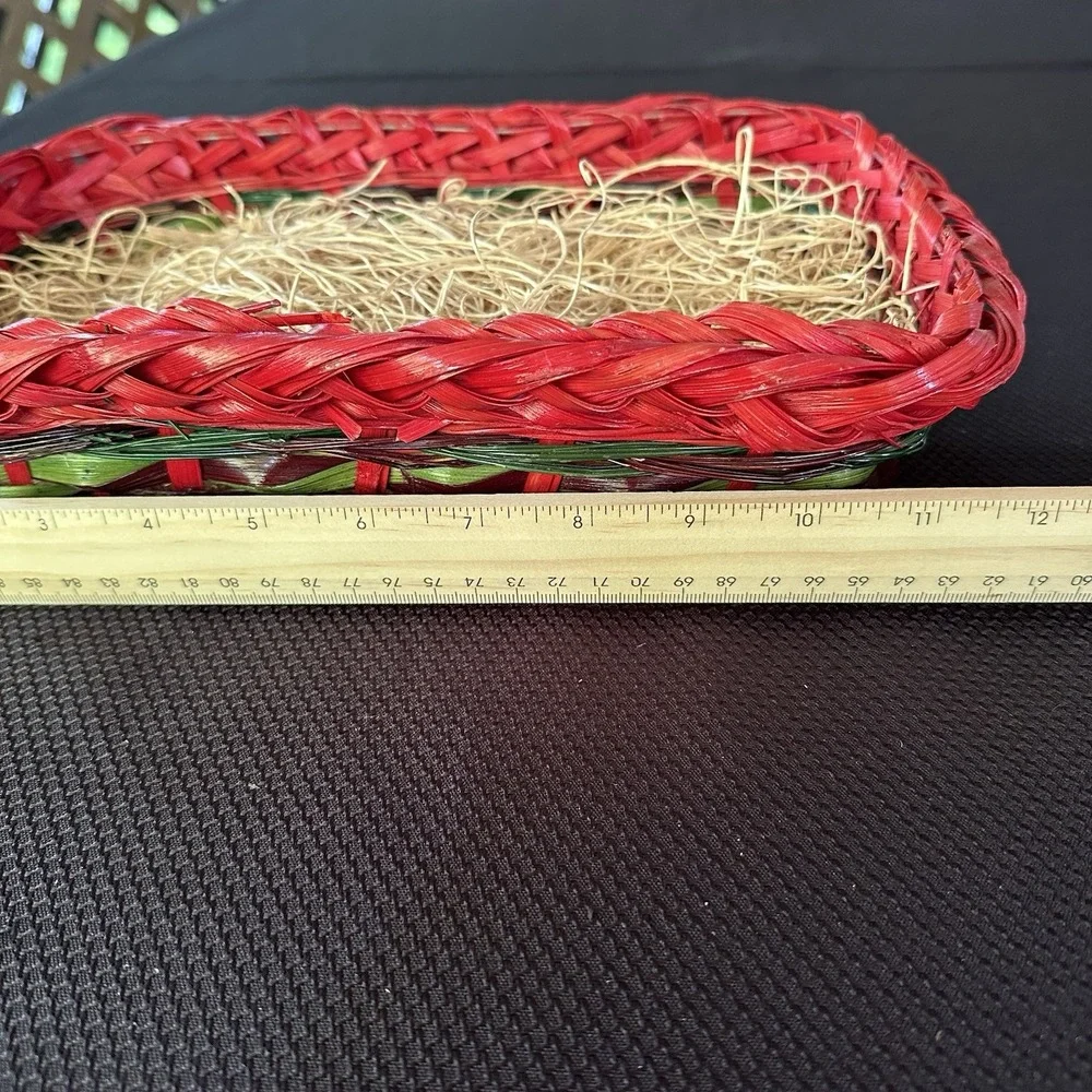 Wicker Holiday Basket Green Red with Straw Grass 12